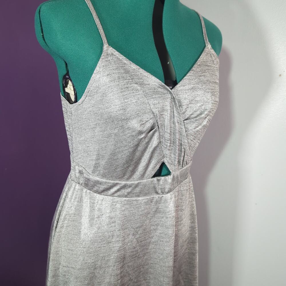 Xhilaration SpaghettiStrap Twist Front Mini Dress Silver L PartyGlam Disco Cyber